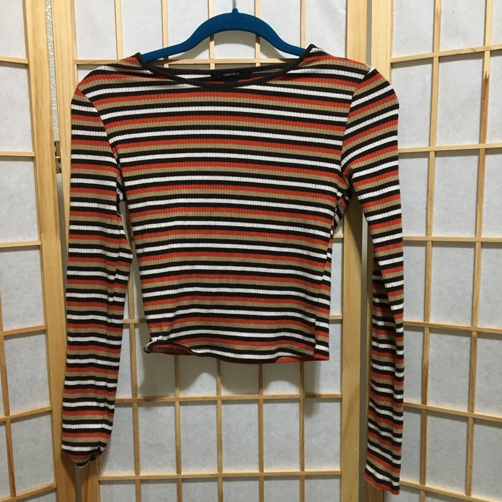 Striped long sleeve crop top black orange white tan brown ***MUST BUY IN BUNDLE*